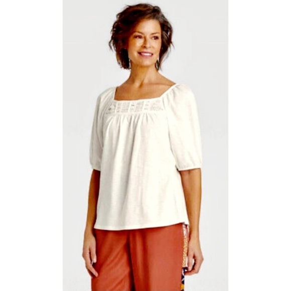 Knox Rose Size Medium White Square Neck Puff Sleeve Peasant Blouse Top NWT - Picture 1 of 15